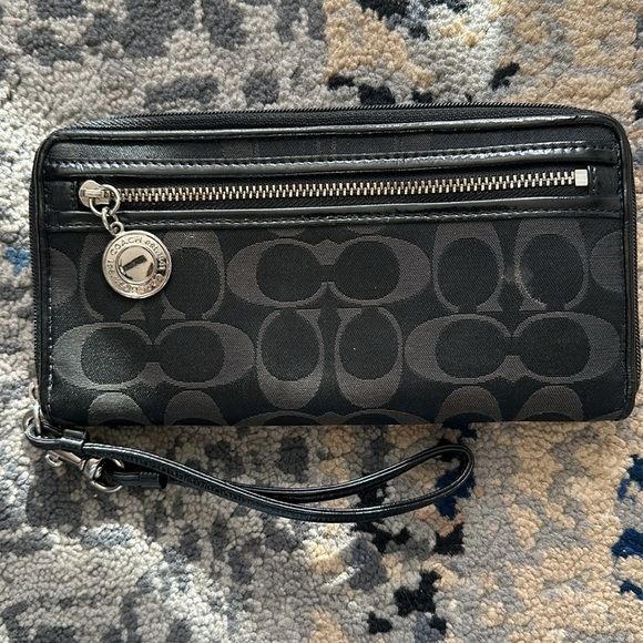 Barely used beautiful black monogram Coach wallet (checkbook size). - Picture 2 of 5